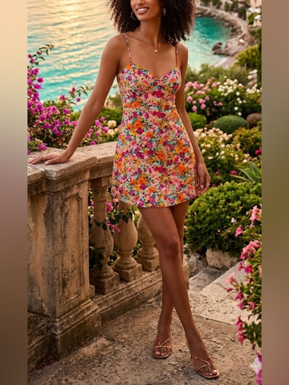NWT For Love and Lemons Deena Floral Mini Dress Orange Pink Size XS - Picture 3 of 15